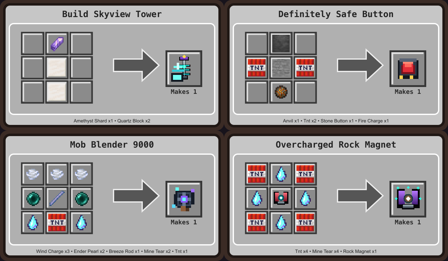 Gadget crafting recipes