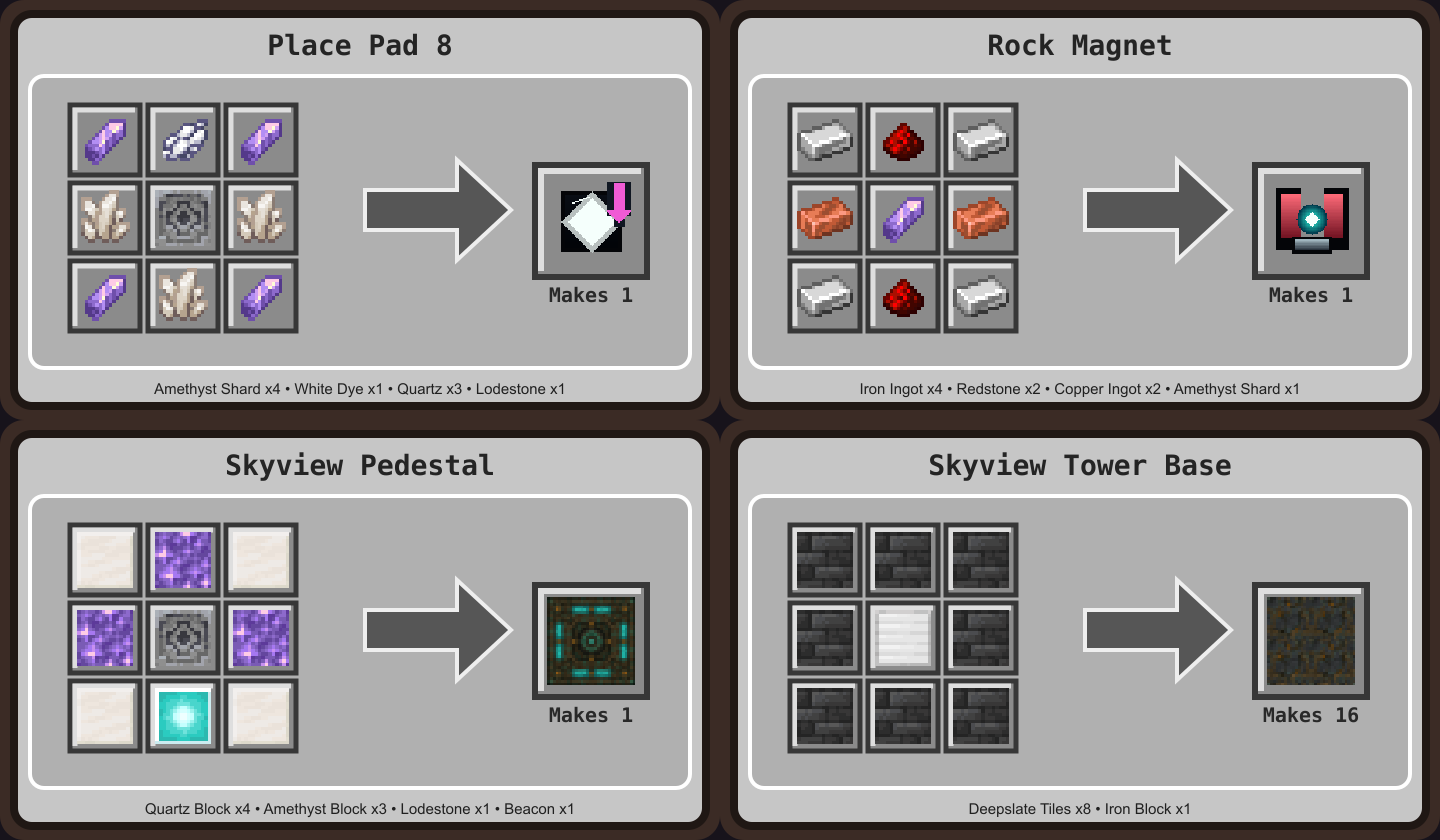 Rock Magnet and tower block crafting recipes